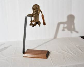 141. Brass and Wood Table Top Wine Bottle Opener