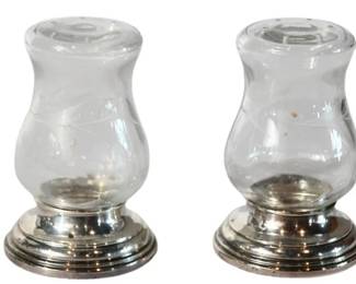 151. Vintage Alvin S270 Sterling Silver Weighted Etched Glass Salt and Pepper Shakers