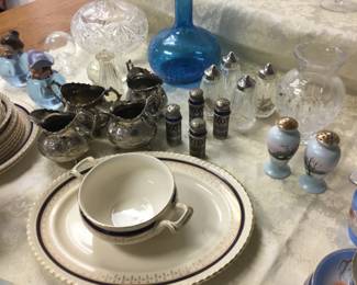 Dishes, glassware, salt and pepper shakers