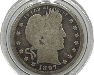 Lot 001   2 Bid(s)
1897 US Barber Silver Quarter Coin