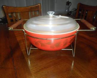 Vintage Pyrex Red  Casserole dish on stand