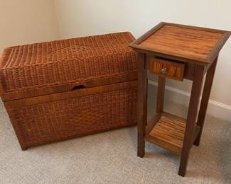 Vintage Rattan Storage Trunk/Rattan Side Table
