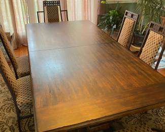 Gorgeous Solid Wood Trestle Table w/ Mid Century Upholstered Chairs {84"L x 42"W}