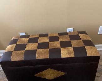 Leather Patchwork Storage Ottoman