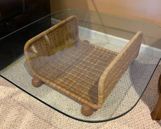 Vintage Rattan Glass Top Table
