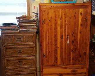 Cedar wardrobe $100.00 and another piece of boys bedroom set $200.00
