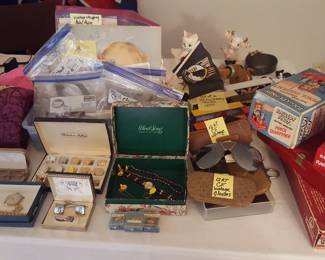 Costume jewelry, Raggedy Andy pencil sharpener etc. 