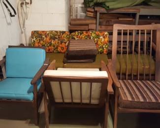 teak sofa and 3 chairs