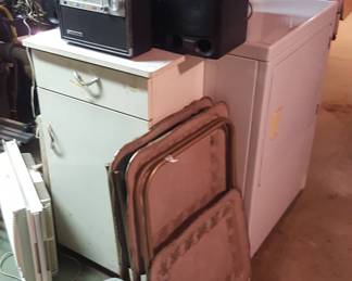 vintage fans work, t v trays, metal cabinet and electric dryer and  radios work.