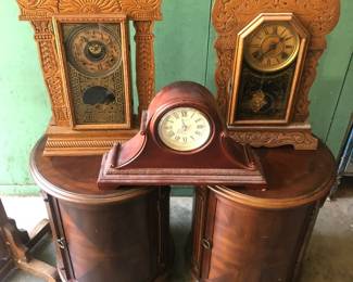 Old clocks & round end tables