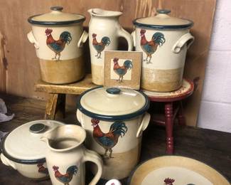 Salt glazed rooster pottery 