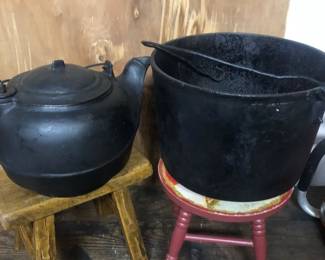Old cast iron kettle & pot