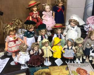 Shirley Temple dolls & book & many other dolls 