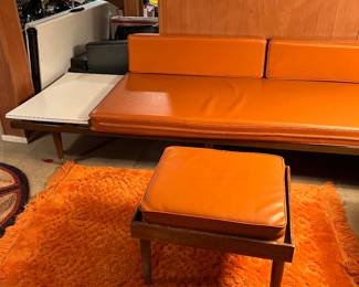 Amazing MCM Daybed/Davenport w/ Floating Formica Side Table and Separate Ottoman