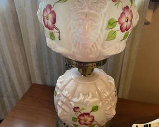 40's Fenton Hurricane GWTW Lamp with Embossed Lion Faces