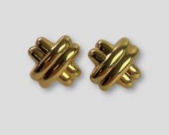 Fine 14K Yellow Gold Hollow Knot Pierced Earrings Omega Backs
