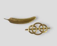 Fine 14K Yellow Gold Feather & Circle Brooch
