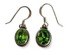 Lovely Sterling Silver Green Gemstone Dangle Wire Earrings. 2.7 grams.
