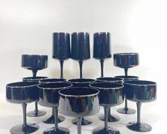 VINTAGE LENOX MCM Mid Century Modern VENTURE BLACK GLASSES SILVER TRIM
