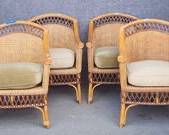 4 Fancy Rattan Bamboo Arm Chairs
