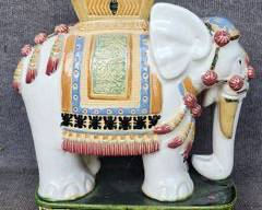 vintage Asian Glazed pottery Figural Elephant Garden Seat
