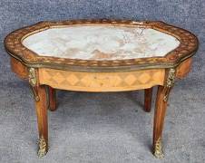 Fantastic Antique Marquetry French Marble Top Side Table
