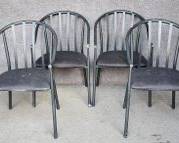 Four MCM Style Upholstered Seat Black Metal arm chairs
