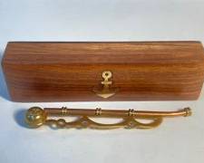 Vintage Brass and Copper Nautical Bosun Whistle with Solid brass inlaid Wood Box
