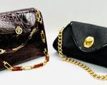 Fancy ERIC JAVITS New York Black Evening Small Shoulder Bag W Gold Tone Hardware And Vintage Fancy Brown Crocodile Style Brown Handbag

