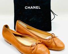 CHANEL Ballet Brown Flat Shoes Size 37

