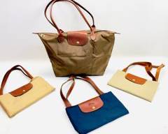 LONGCHAMP LES PLIAGES ÒShoppingÓ Brown, Tan, Kaki, Blue Long Handle Brown Flap Tote Bags
