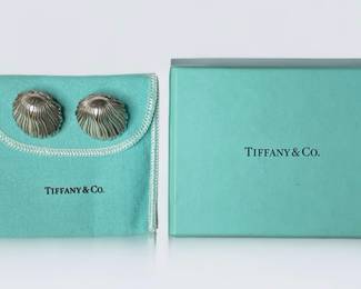 15 Grams Fine Tiffany & Co Sterling Silver Seashell Clip On Earrings W/ Dust Bag & Box
