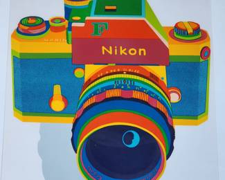 Anne Laddon Signed Silk Screen of a Nikon F Camera
