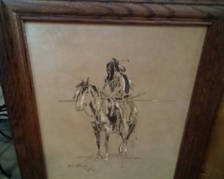 Western Scene Painted on Leather