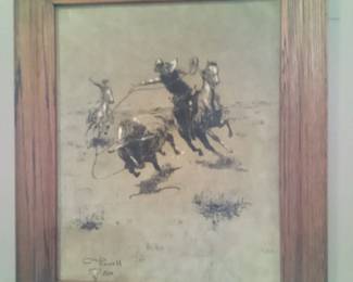Western Scene Painted on Leather