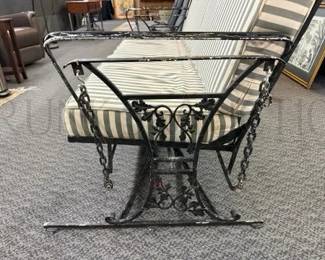 WOODARD IRON PATIO GLIDER, 3 SEATER
GREAT QUALITY!
STRIPED CUSHIONS - WEATHERED