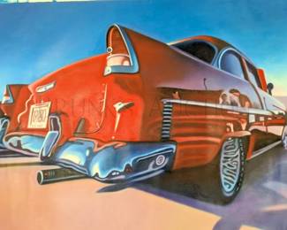 FRANK KARPER SIGNED ORIGINAL OIL PAINTING ON CANVAS "1965 CHEV...