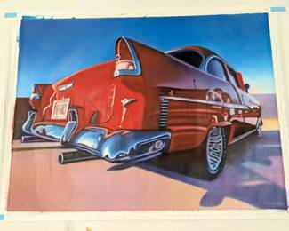 FRANK KARPER SIGNED ORIGINAL OIL PAINTING ON CANVAS "1965 CHEV...