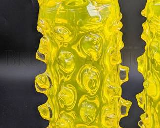 (X2) ART GLASS VASES, YELLOW "LAZY SUSAN" 9" T SIMILAR FOUND...