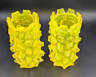 (X2) ART GLASS VASES, YELLOW "LAZY SUSAN" 9" T SIMILAR FOUND...