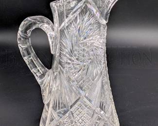 (2 PC) CUT CRYSTAL PITCHER & BOWL PINWHEEL PATTERN PITCHER - 10"...