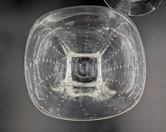 (2) CRYSTAL VASES (1) TRUMPET VASE, 9" (1) BUBBLE GLASS VASE, 8...