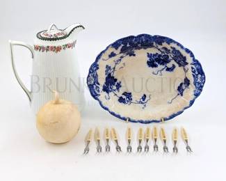 FLOW BLUE BOWL / PORCELAIN PITCHER & MORE (1) FLOW BLUE B...