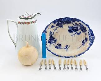 FLOW BLUE BOWL / PORCELAIN PITCHER & MORE (1) FLOW BLUE B...