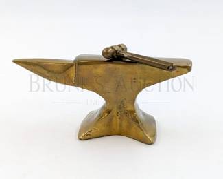 MINIATURE BRASS ANVIL W/ HAMMER 4" X 1.5"
