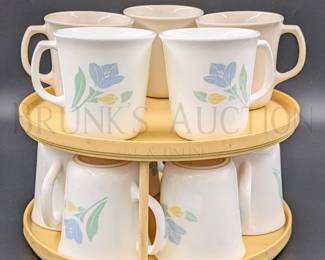 (11) CORNINGWARE MUGS W/ LAZY SUSAN U.S.A. (8) FRIENDSHIP BLUE...