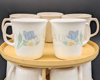 (11) CORNINGWARE MUGS W/ LAZY SUSAN U.S.A. (8) FRIENDSHIP BLUE...