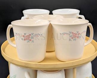 (11) CORNINGWARE MUGS W/ LAZY SUSAN U.S.A. (8) FRIENDSHIP BLUE...