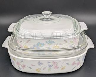 (6 PC) CORNINGWARE CASSEROLE DISHES W/ LIDS "PASTEL BOUQUET"...