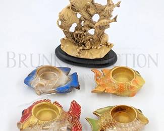 (5) DECORATIVE FISH (4) CERAMIC TEALIGHT HOLDERS, 5" (1) FISH ST...